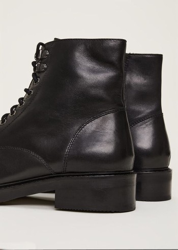 Phase Eight Lace Up Leather Boots Black Canada | VYPWIJ-258